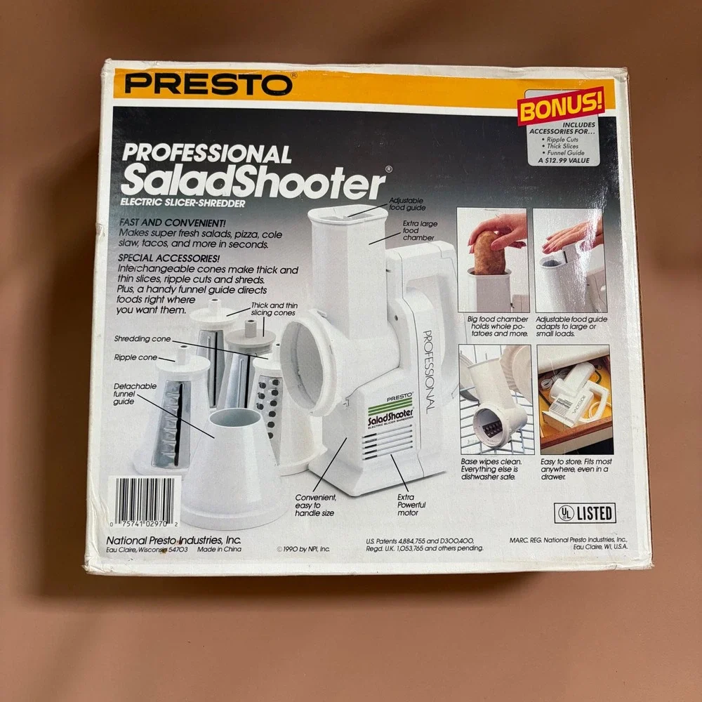Presto Professional SaladShooter Electric Slicer Shredder White 02970 Vintage